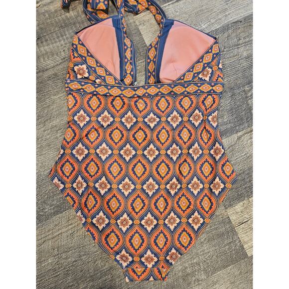 Boden Geometric Print One Piece Swimsuit - Orange, Blue and Gold - Picture 4 of 4